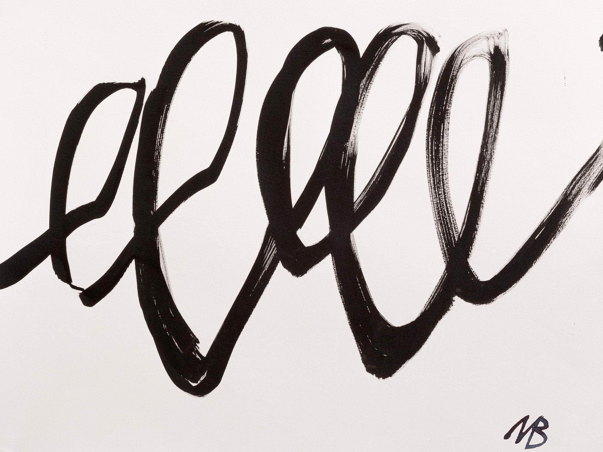 Handwriting made of bold black brushstrokes on a white background.